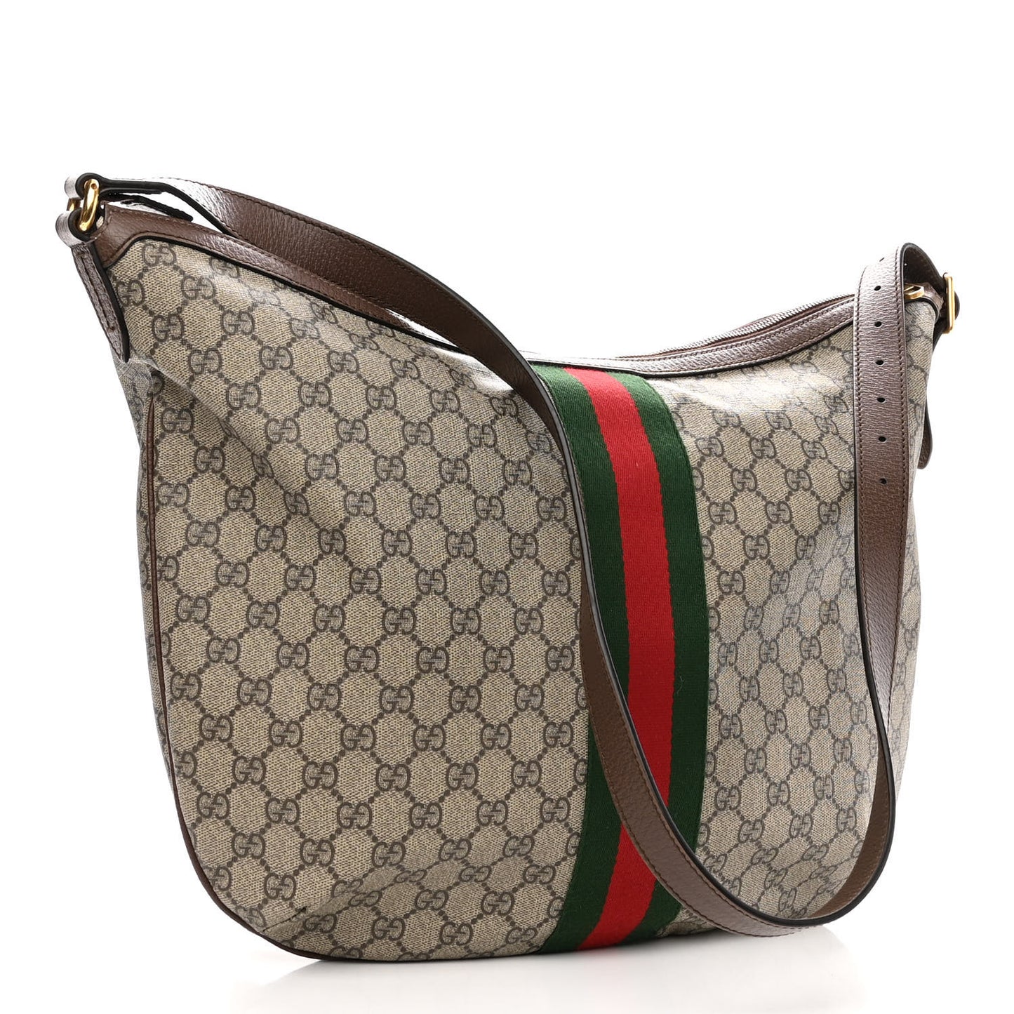 GG Supreme Monogram Web Ophidia Half Moon Hobo Brown