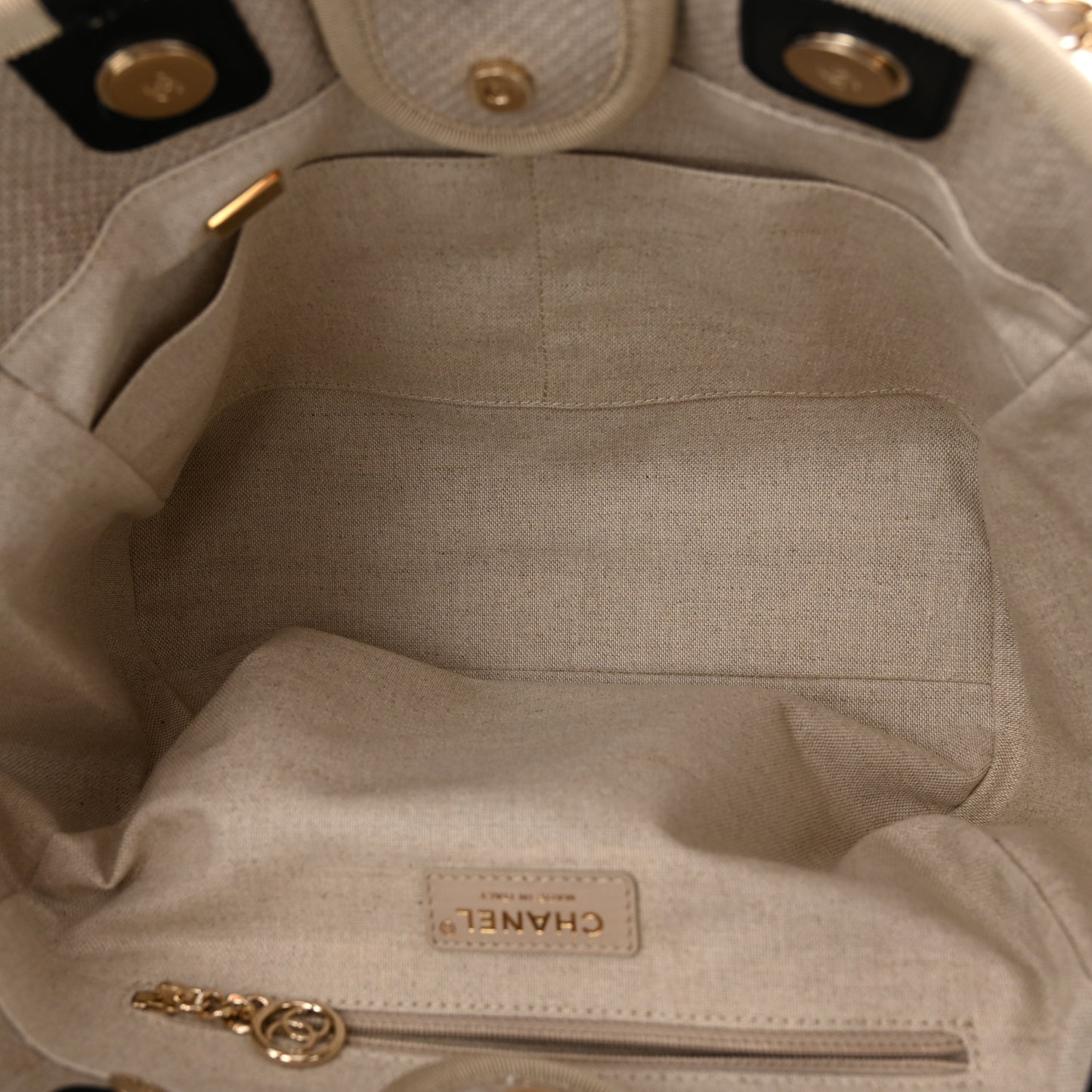 Mixed Fibers Small Deauville Tote Beige Black
