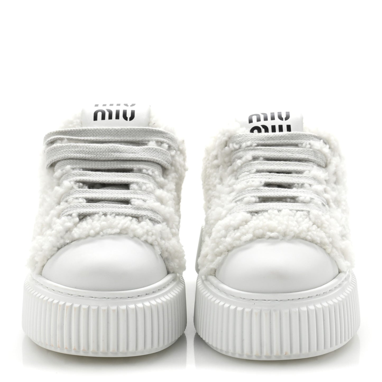 Montone Shearling Low Top Platform Sneakers 35 Bianco
