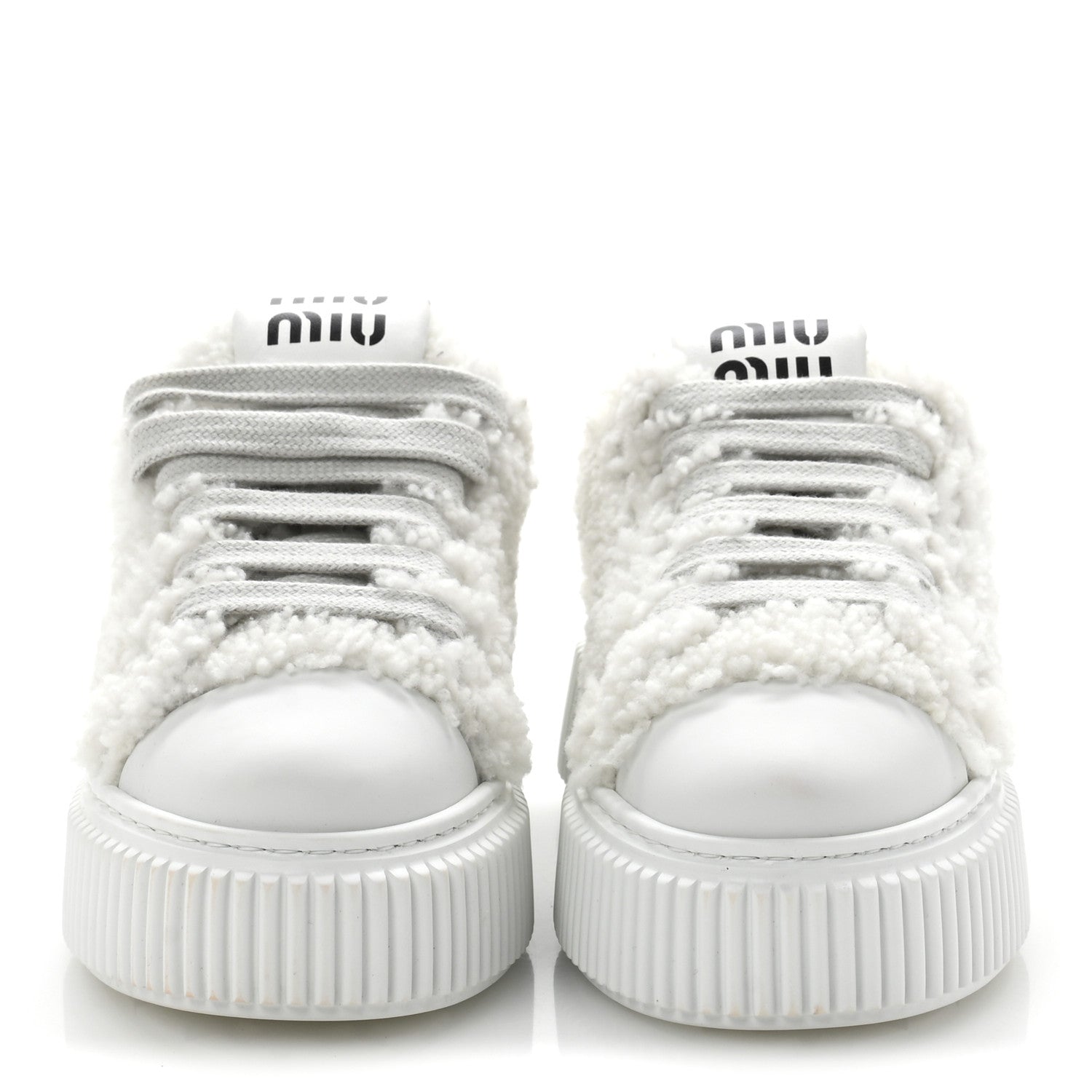 Miu Miu Montone Shearling Low Top Platform Sneakers 35 Bianco 3 of 9