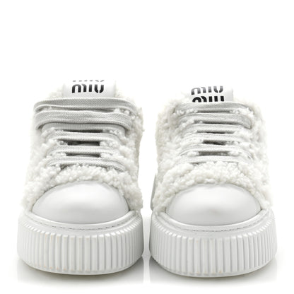 Miu Miu Montone Shearling Low Top Platform Sneakers 35 Bianco 3 of 9