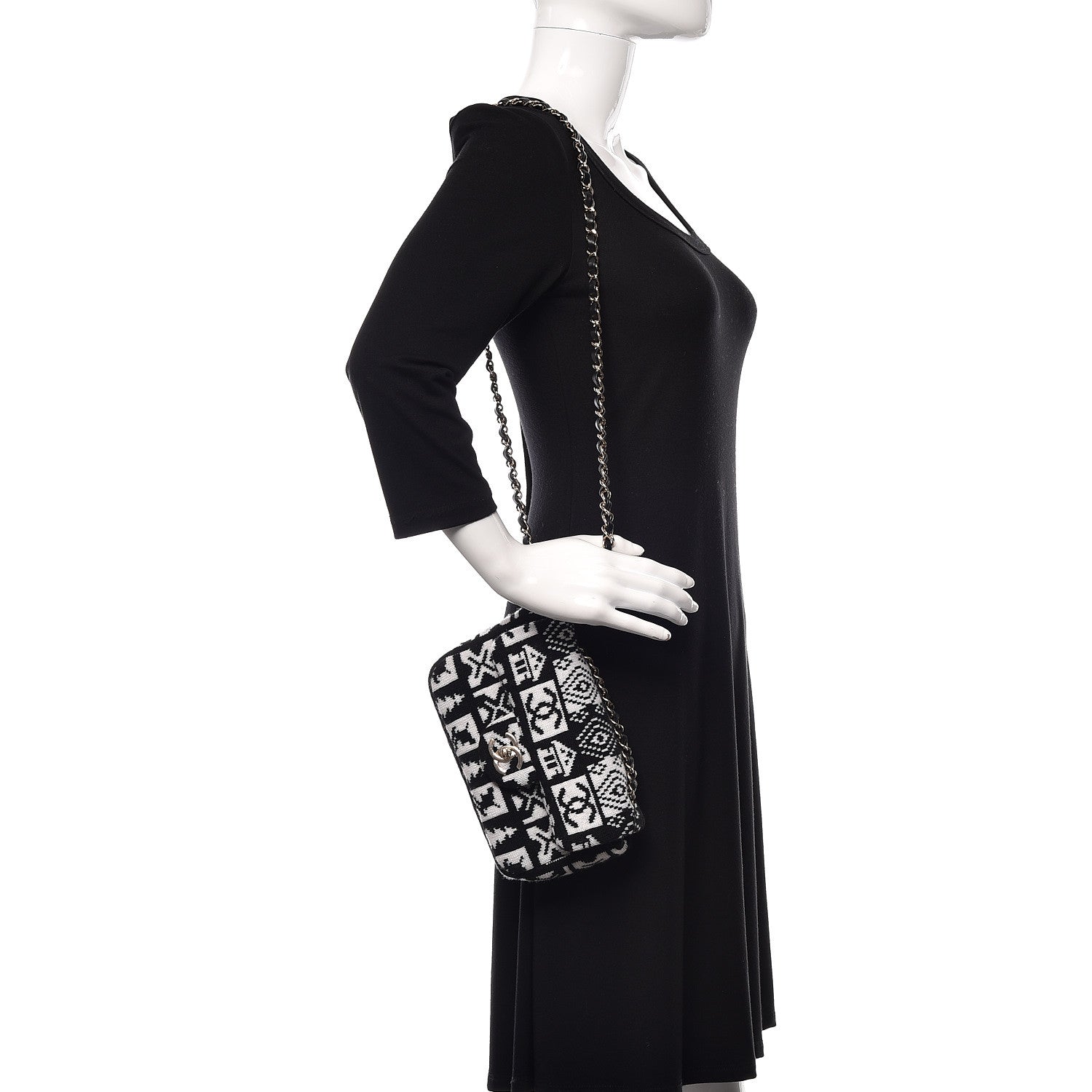 Chanel Cashmere Knit Coco Neige Flap Black White 2 of 10