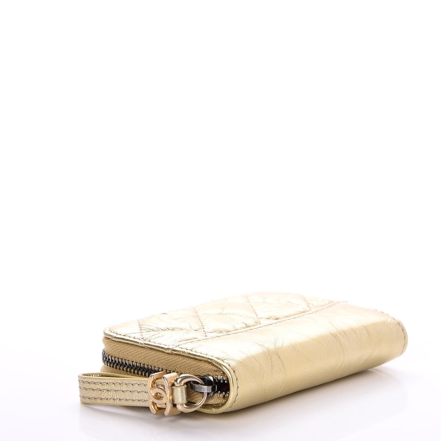 Aged Calfskin Quilted Gabrielle Zip Around Coin Purse Wallet Gold