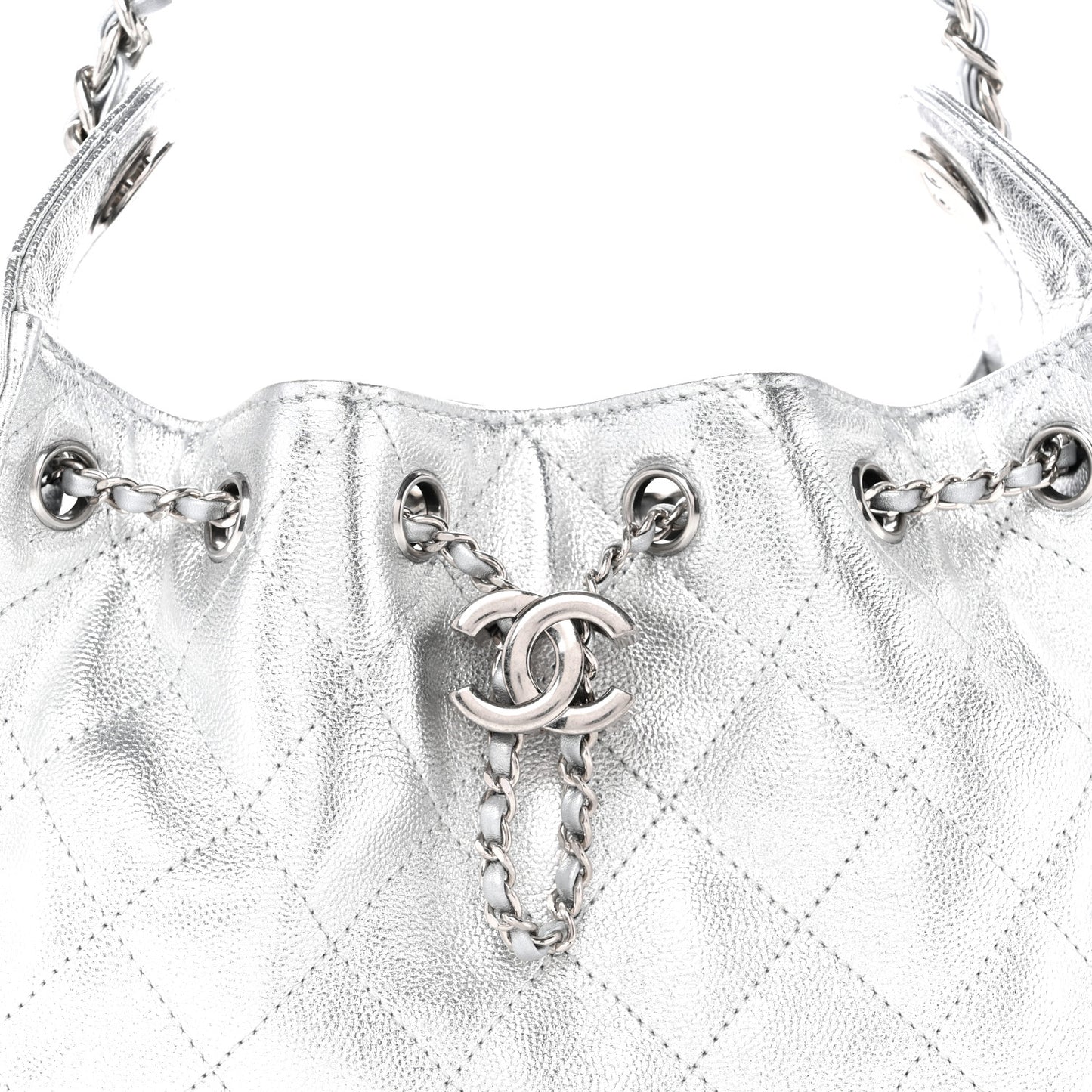 Metallic Caviar Quilted Mini Chanel 25 Handbag Silver
