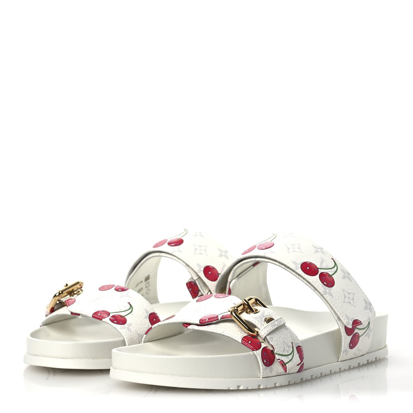 LV X TM Monogram Cerises Bom Dia Comfort Mule Sandals 38 White
