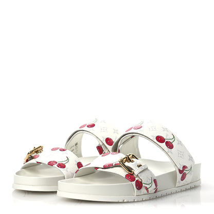 Louis Vuitton LV X TM Monogram Cerises Bom Dia Comfort Mule Sandals 38 White 4 of 11