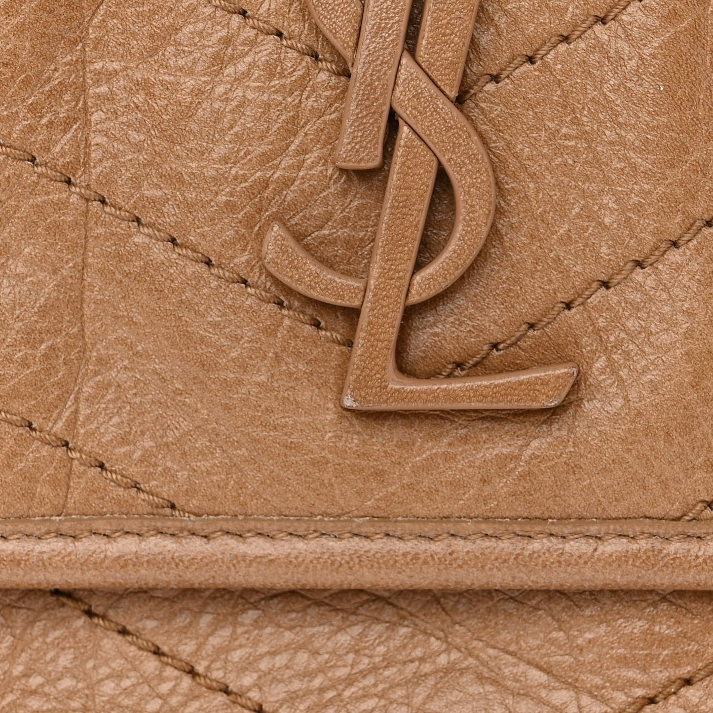 Crinkled Calfskin Matelasse Monogram Medium Niki Chain Satchel Natural Tan