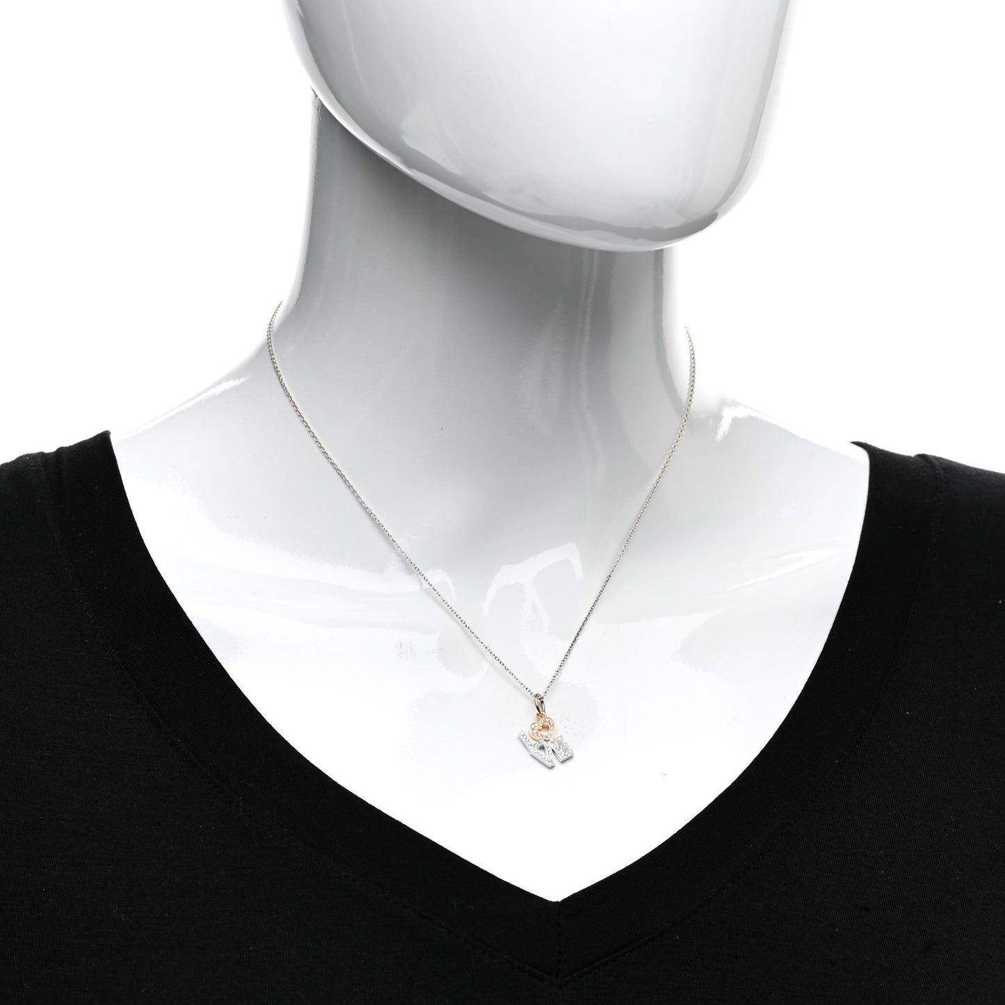 Sterling Silver 18K Rose White Gold Diamond Love Pendant Necklace