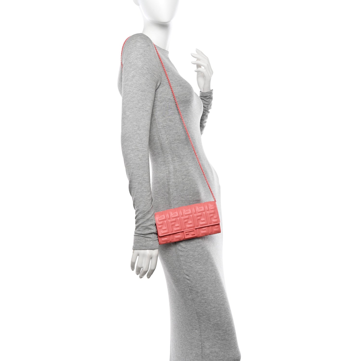 Fendi Nappa FF Embossed Continental Wallet On Chain Pink 2 of 10