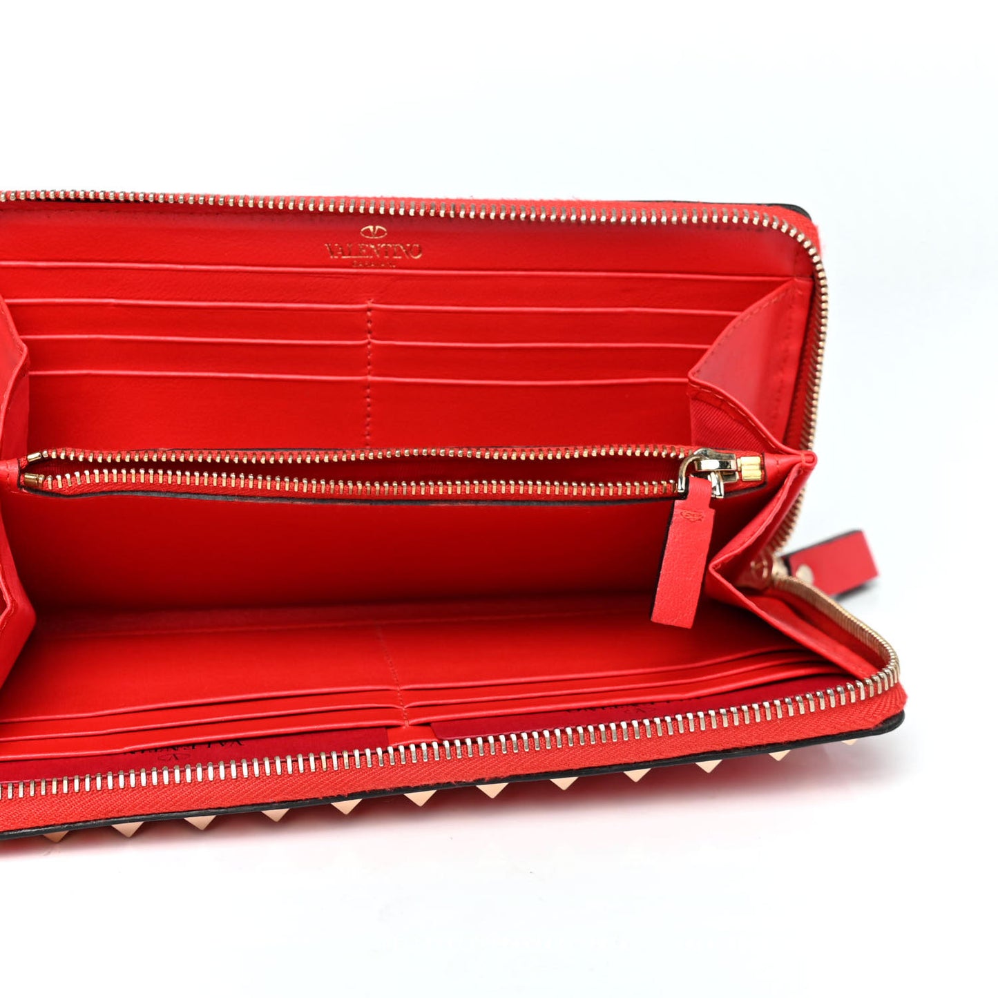 Calfskin Rockstud Zip Around Wallet Deep Orange