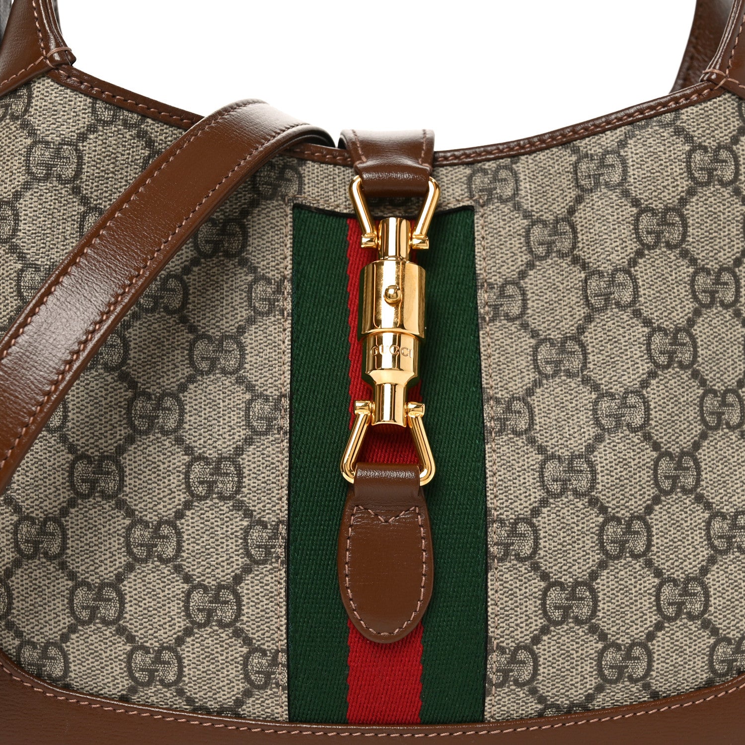 Gucci GG Supreme Monogram Azalea Calfskin Web Small Jackie 1961 Hobo Beige Ebony Brown Sugar 8 of 10