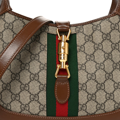 Gucci GG Supreme Monogram Azalea Calfskin Web Small Jackie 1961 Hobo Beige Ebony Brown Sugar 8 of 10