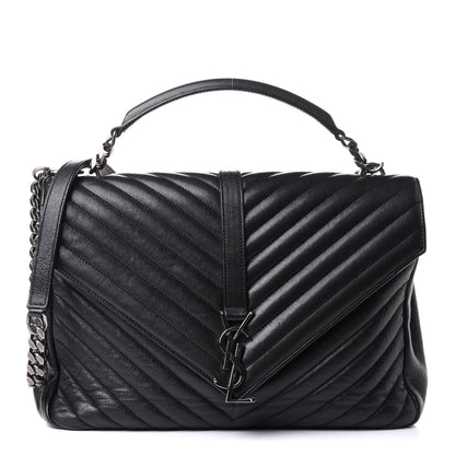 Saint Laurent Sheepskin Matelasse Chevron Monogram Monochrome Large College Satchel Black 1 of 8