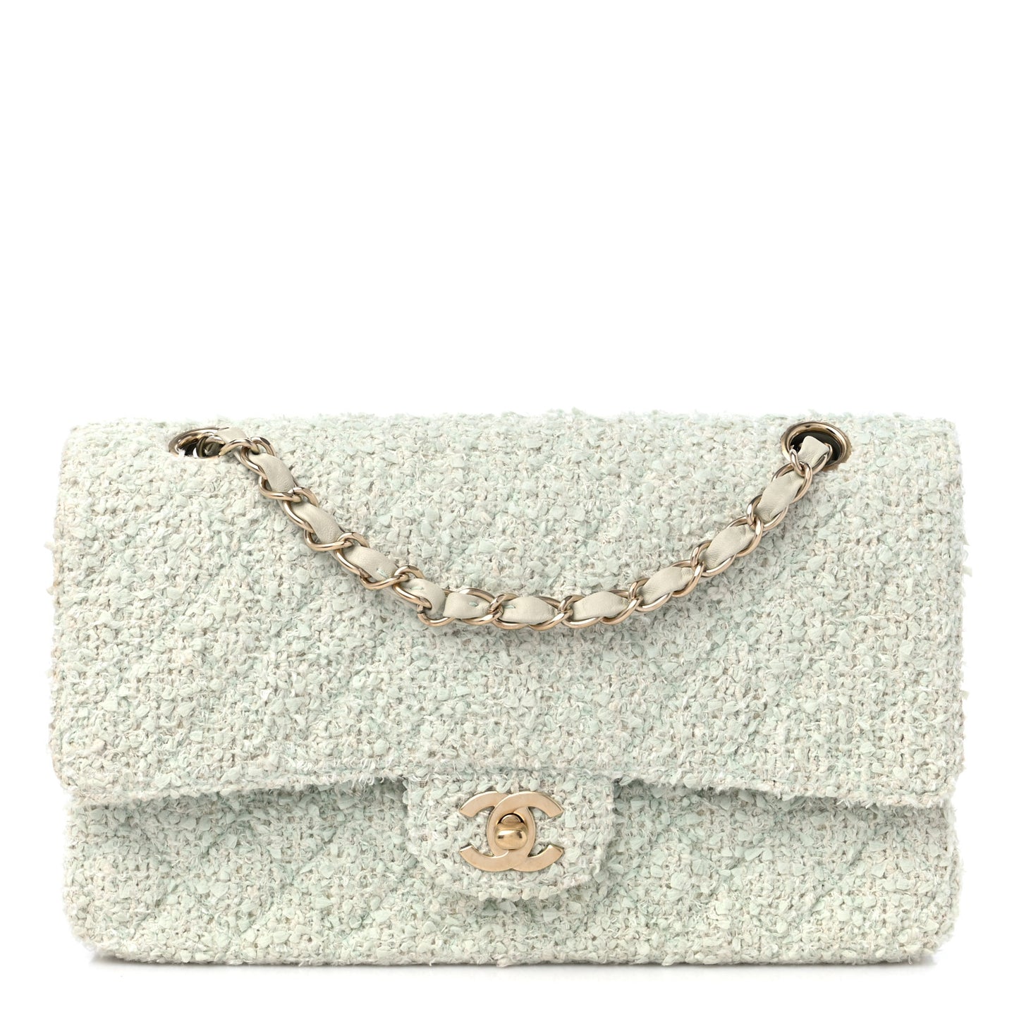 Tweed Quilted Medium Double Flap Light Turquoise