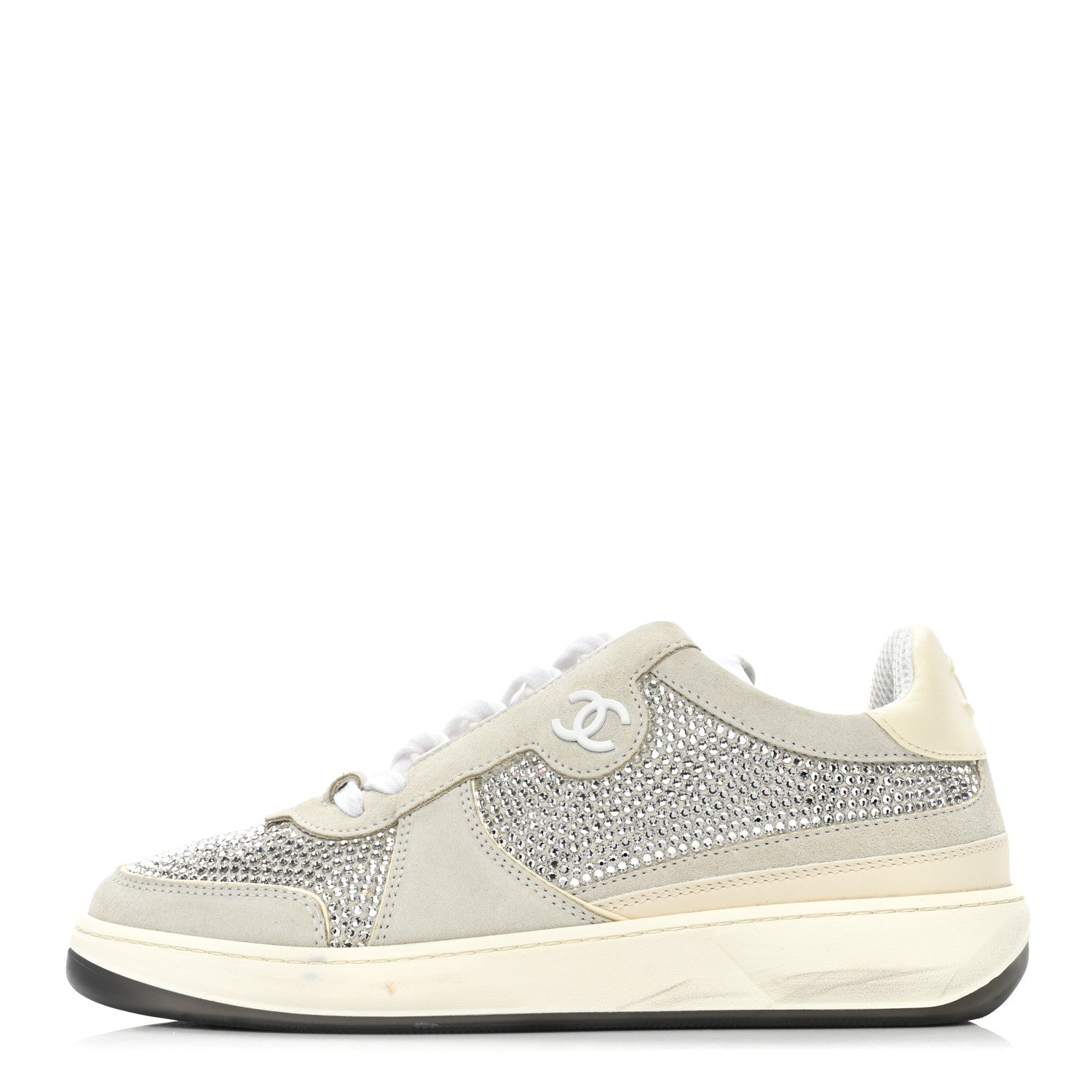 Chanel Calfskin Suede Crystal Womens CC Sneakers 40 White 1 of 9