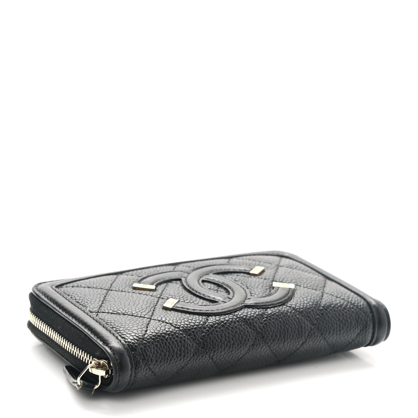 Caviar Quilted Medium Filigree Zip Around Wallet Black