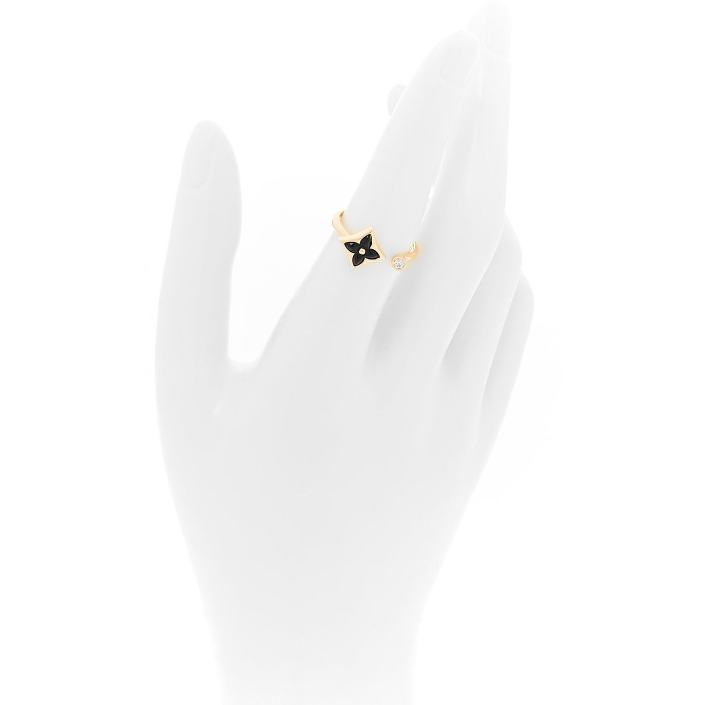 18K Yellow Gold Diamond Black Onyx Color Blossom Mini Star Ring 54 6.75