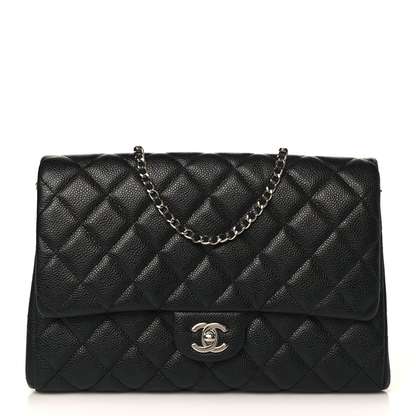 Caviar Quilted Clutch With Chain Flap Black