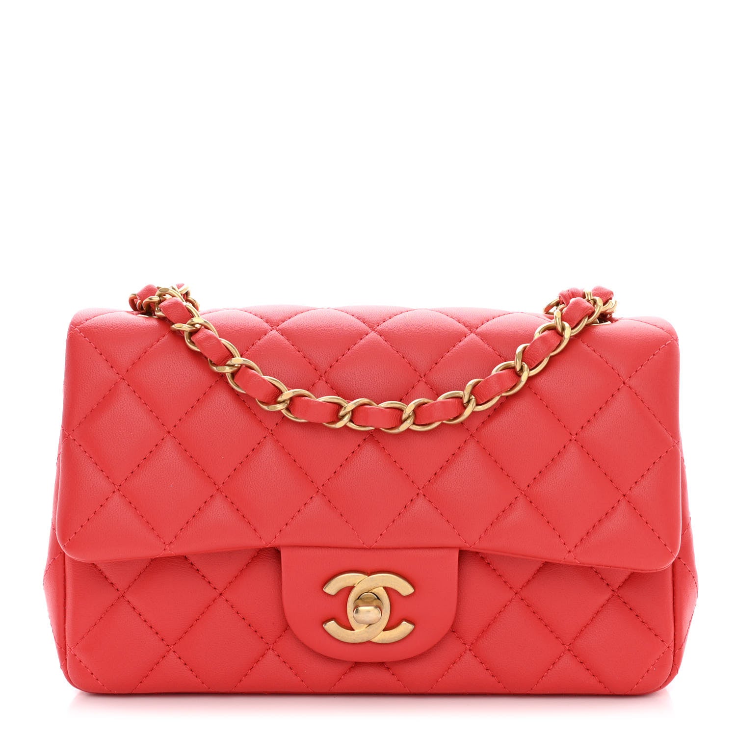 Chanel Lambskin Quilted Mini Rectangular Flap Red 1 of 10