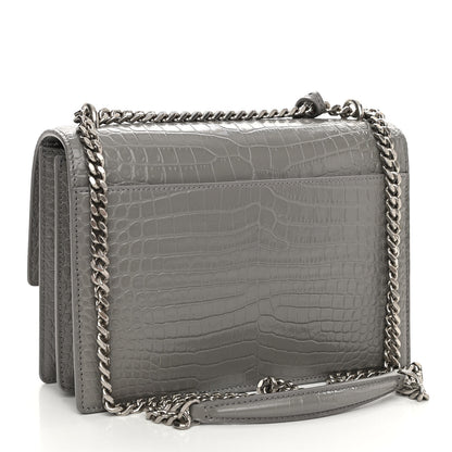 Saint Laurent Calfskin Crocodile Embossed Medium Monogram Sunset Gris Perle 3 of 10
