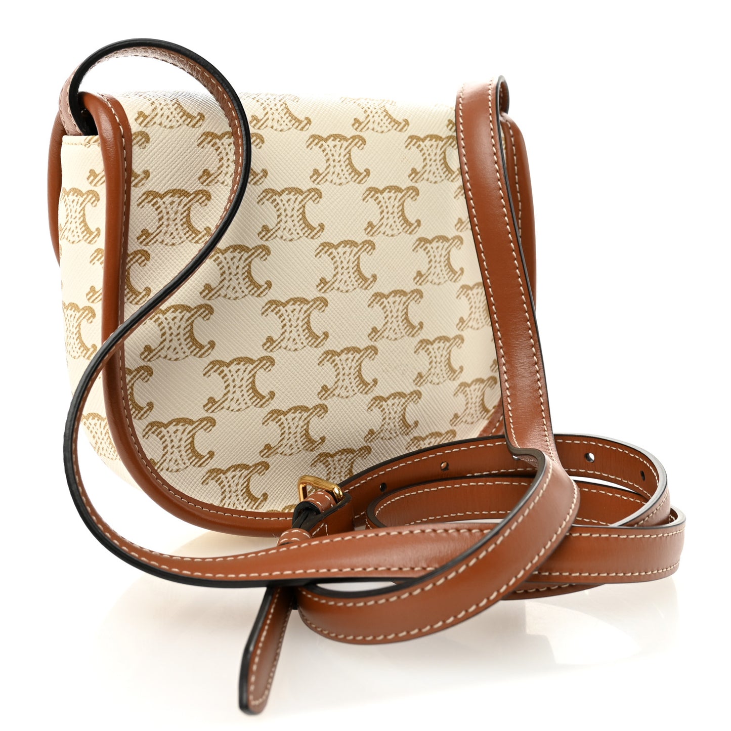 Triomphe Canvas Calfskin Mini Besace Bag White