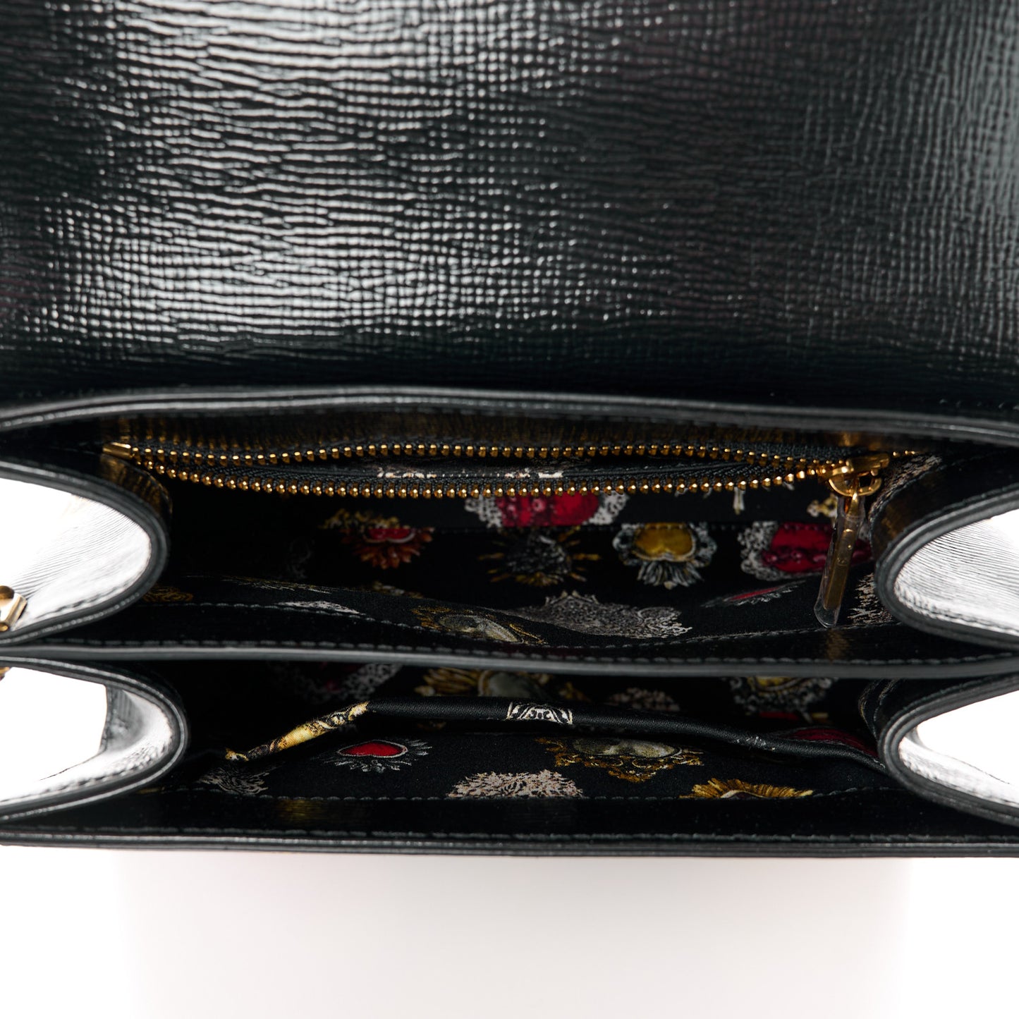 DOLCE GABBANA Grained Calfskin Heart Printed Welcome Satchel Black Multicolor