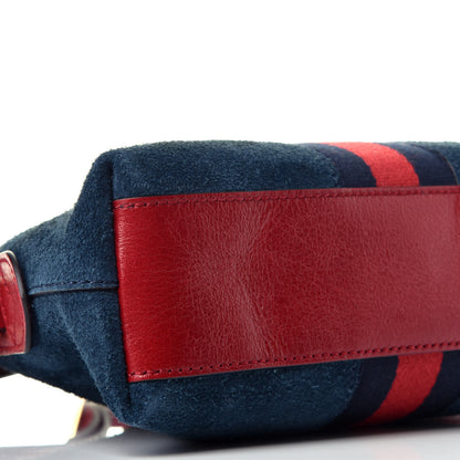 Gucci Suede Calfskin Web Small Ophidia Dome Shoulder Bag New Blue Romantic Cherry 8 of 9