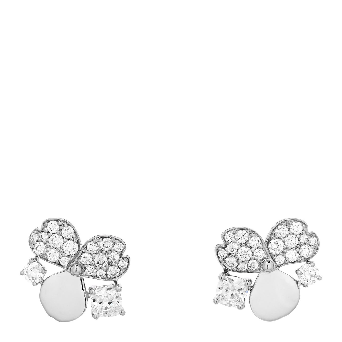 Platinum Diamond Paper Flowers Cluster Earrings
