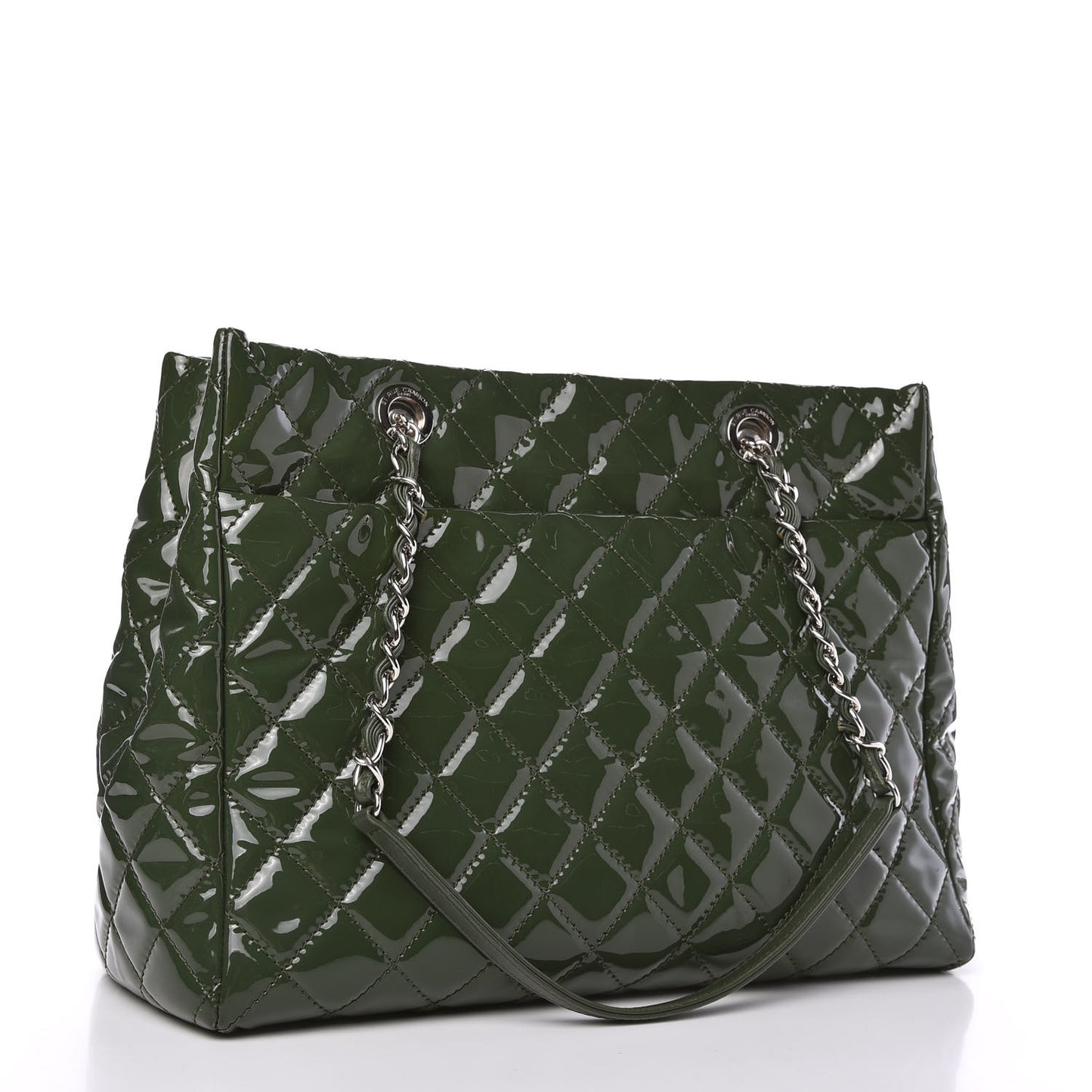 Patent Quilted Large Coco Shine Shopping Tote Dark Green