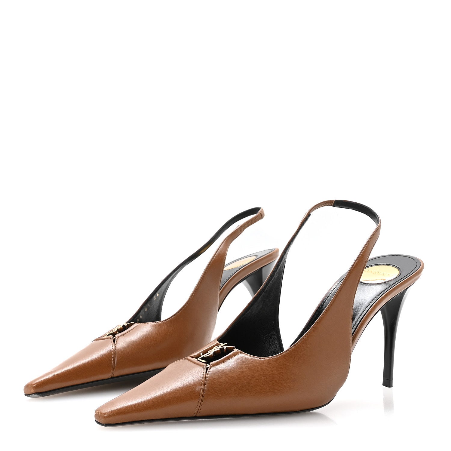 Saint Laurent Nappa Babylone Breteuil Slingback Pumps 36 Macadamia 4 of 8