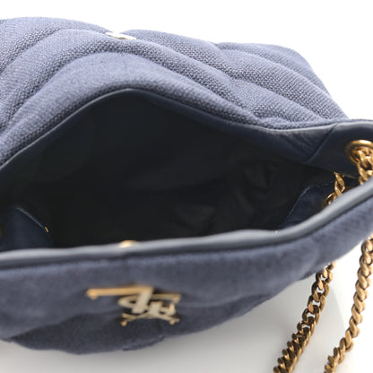 Saint Laurent Canvas Quilted Small Loulou Puffer Monogram Chain Satchel Marine 7 of 9