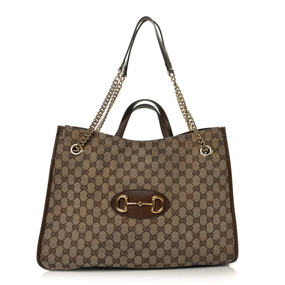 Gucci Monogram Calfskin Large Horsebit 1955 Tote Bag Beige Brown Sugar 1 of 10