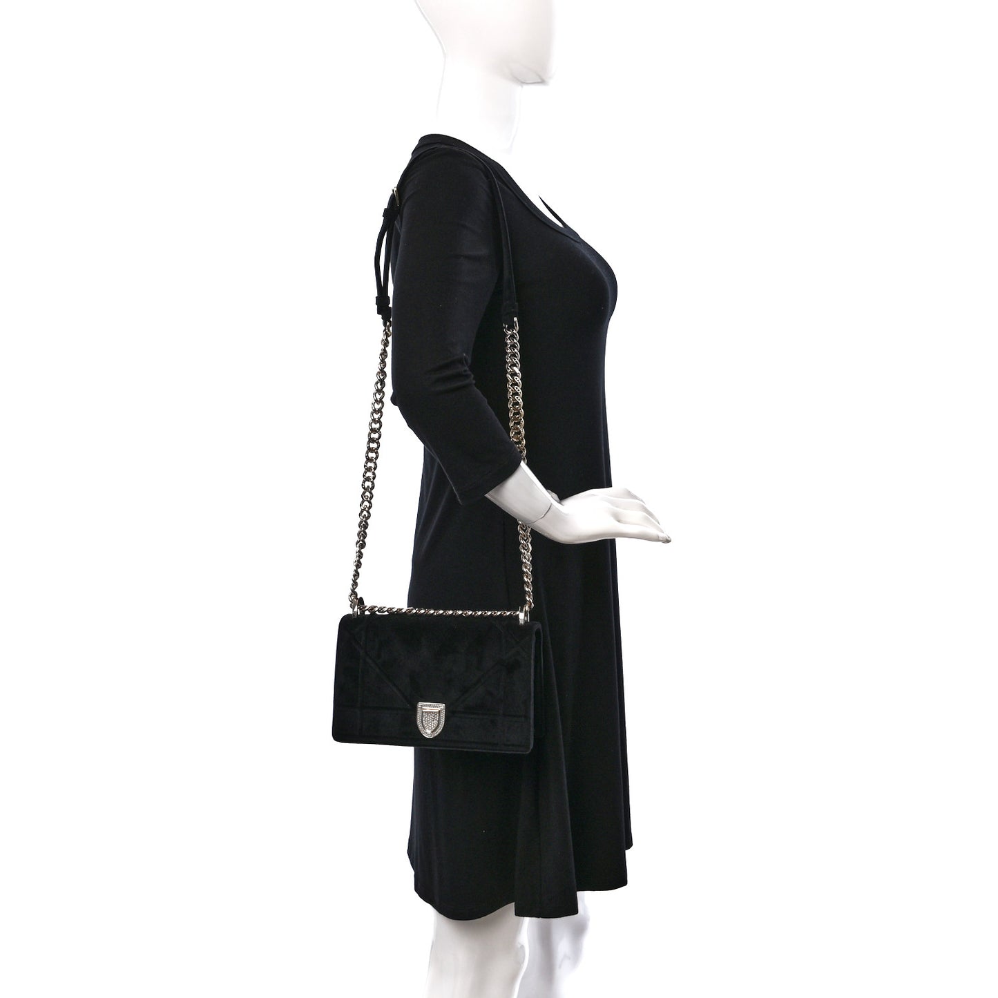 Velvet Medium Diorama Flap Bag Black
