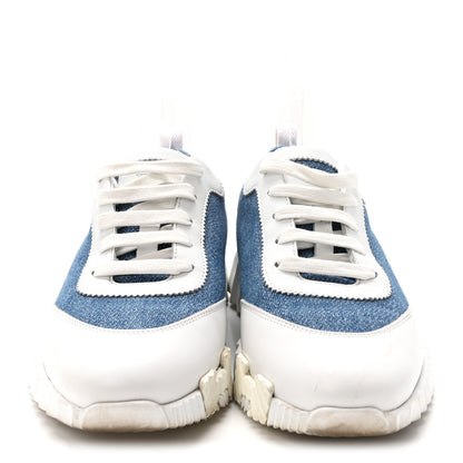 Hermes Denim Suede Goatskin Bouncing Sneakers 37 Bleu Clair White 3 of 9
