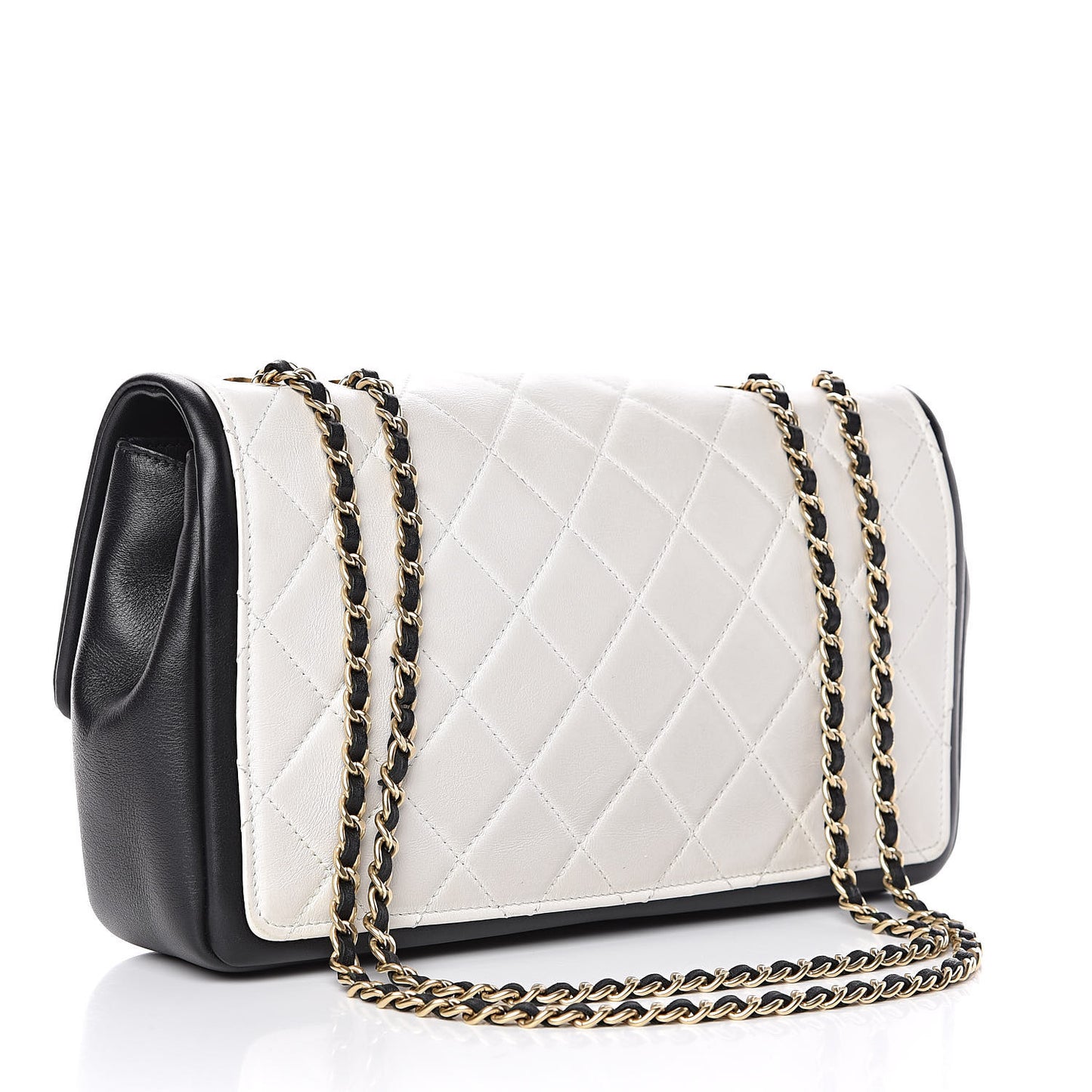 Lambskin Quilted Graphic Medium Flap White Black