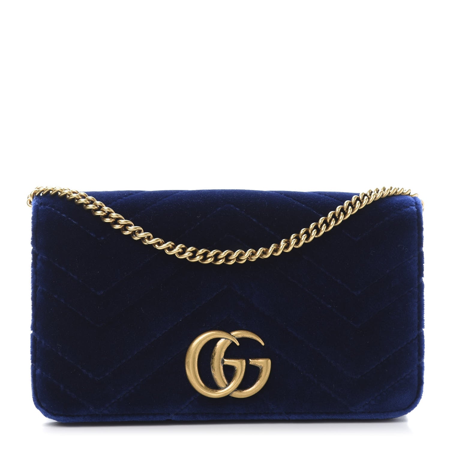 Gucci Velvet Matelasse GG Marmont Mini Bag Cobalt Blue 1 of 9
