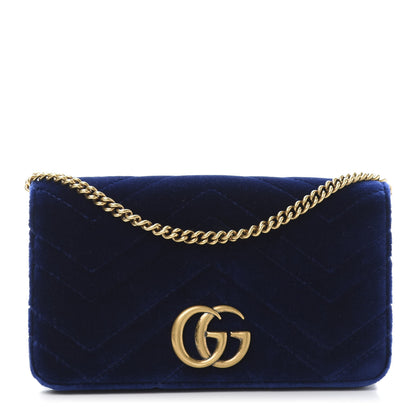 Gucci Velvet Matelasse GG Marmont Mini Bag Cobalt Blue 1 of 9