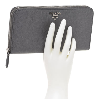 Prada Saffiano Metal Zip Around Wallet Grey 2 of 6