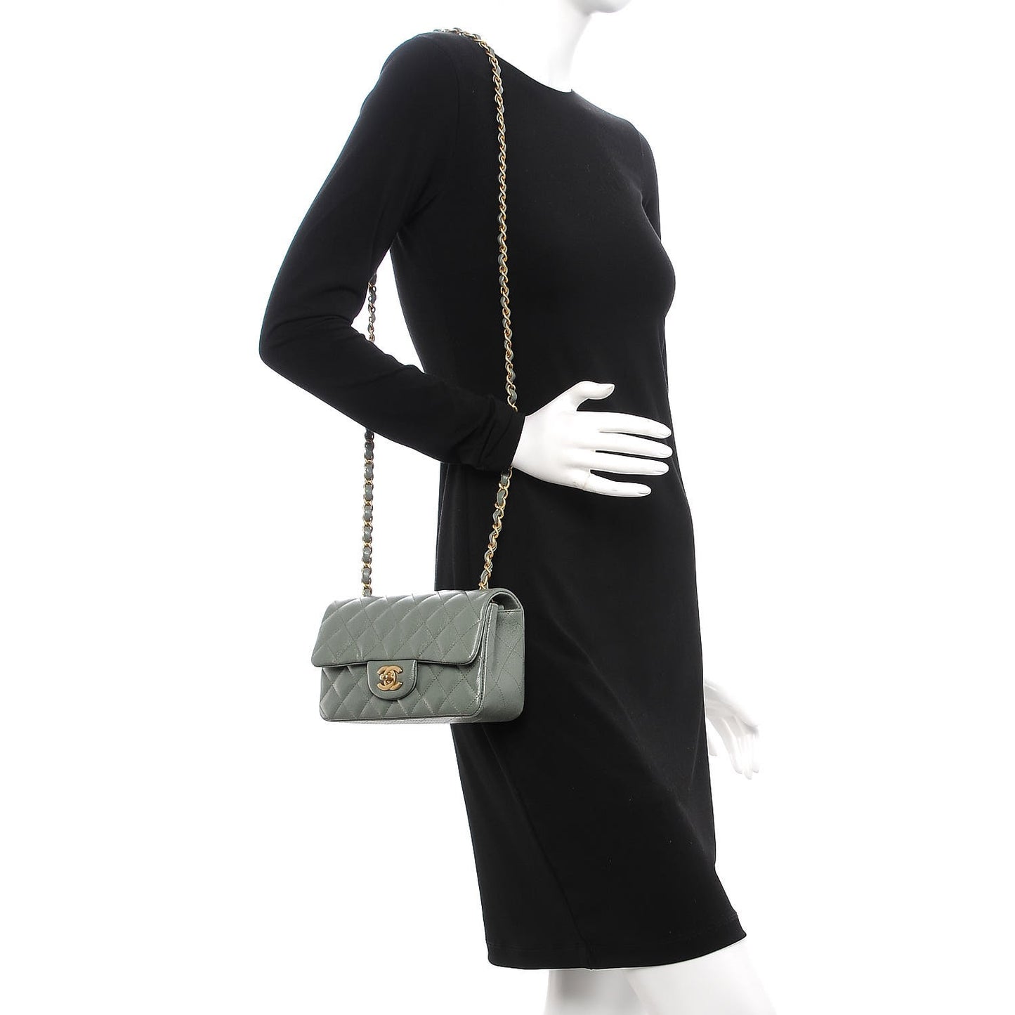 Iridescent Caviar Quilted Mini Rectangular Flap Green