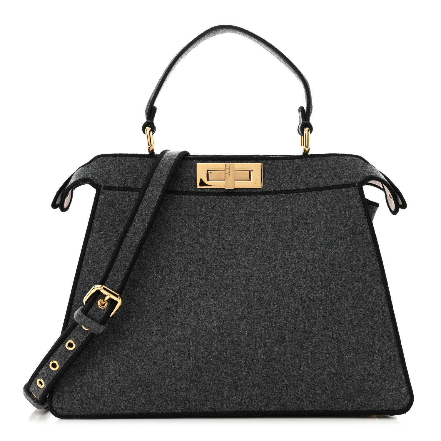 Fendi Melange Flannel Satin Threaded Edge Medium Peekaboo I SEE U Satchel Grigio Bois de Rose 1 of 18