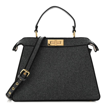 Fendi Melange Flannel Satin Threaded Edge Medium Peekaboo I SEE U Satchel Grigio Bois de Rose 1 of 18