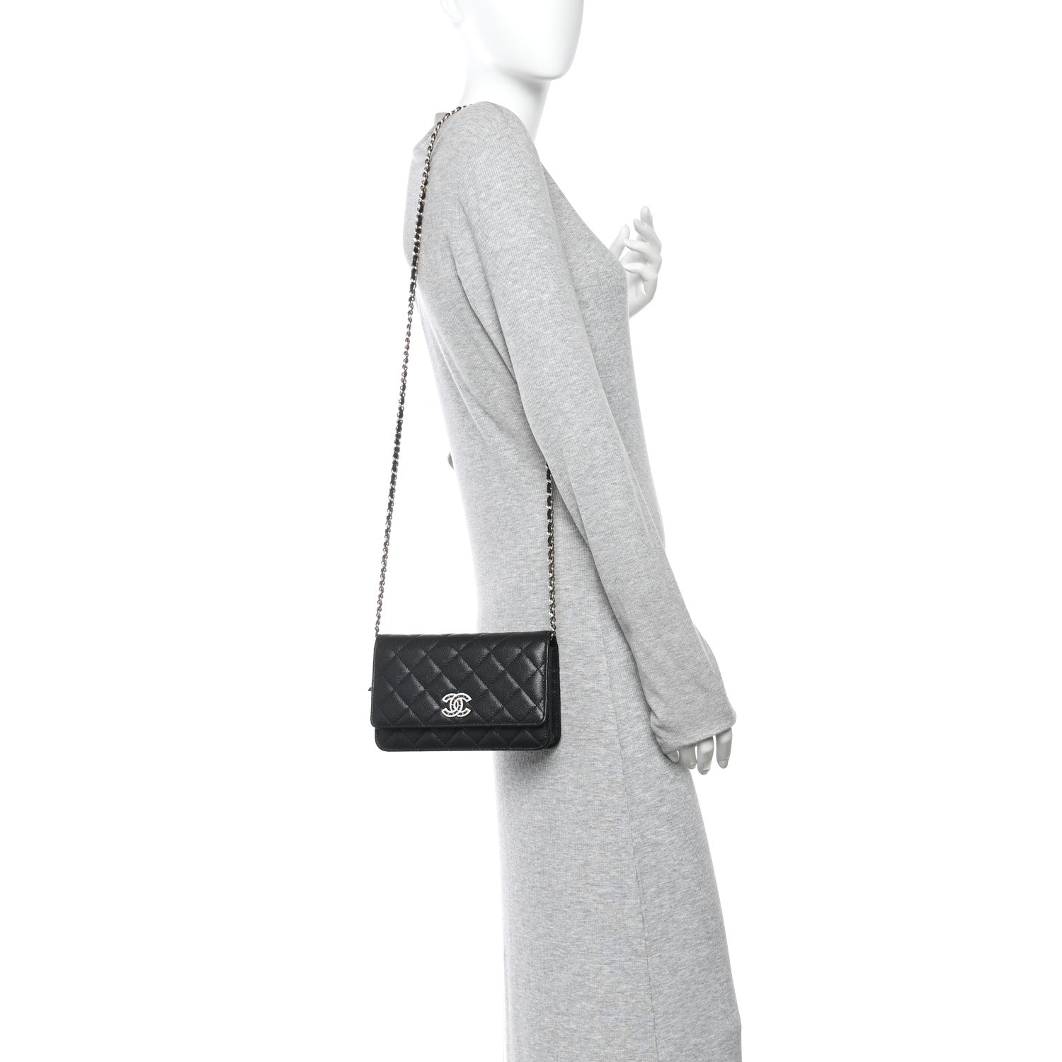 Chanel Caviar Quilted Crystal CC Wallet On Chain WOC Black 2 of 11