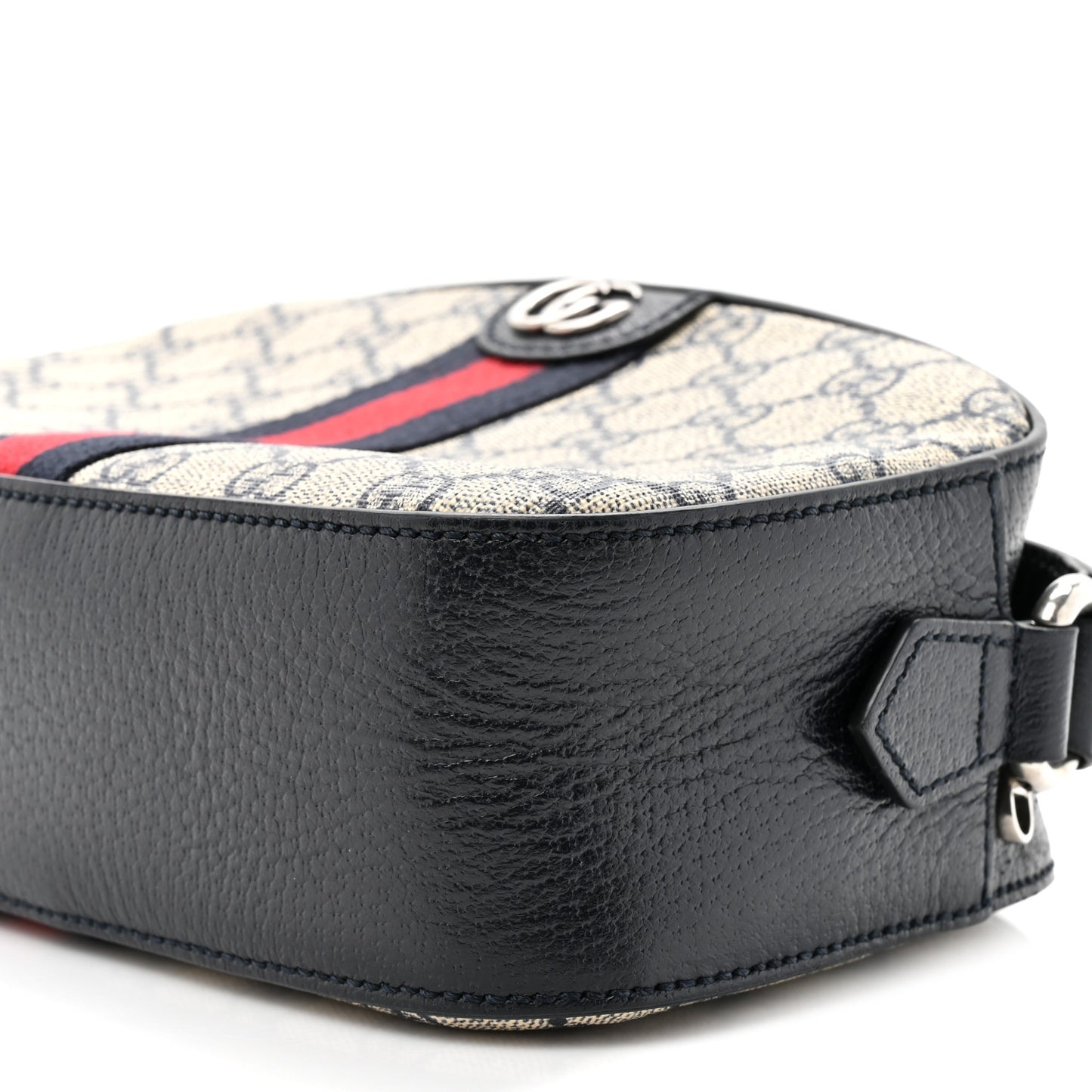 GG Supreme Monogram Textured Dollar Calfskin Web Small Ophidia Camera Bag Beige Blue