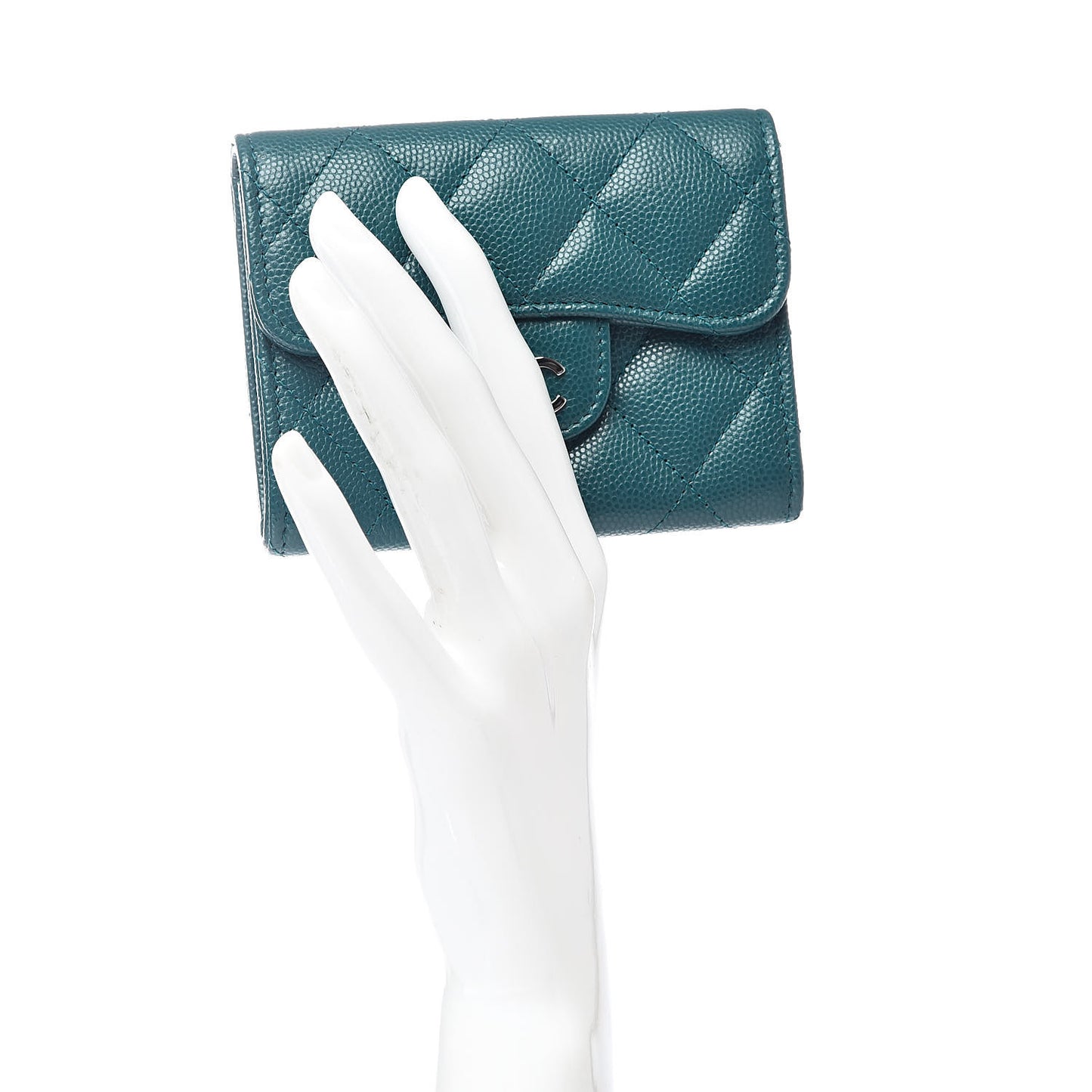 Caviar Quilted Card Holder Wallet Dark Turquoise