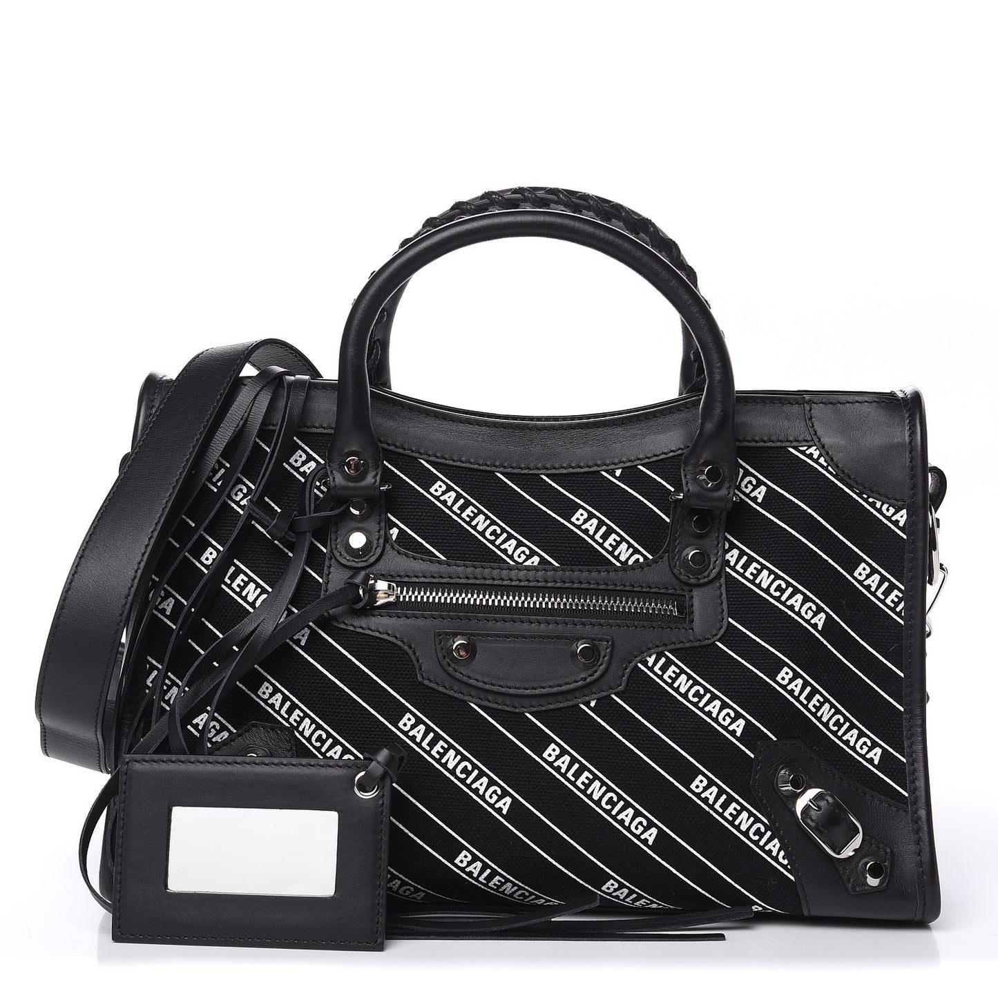 Canvas Satin Calfskin Diagonal Allover Logo Print Classic Silver Hardware S City Black White