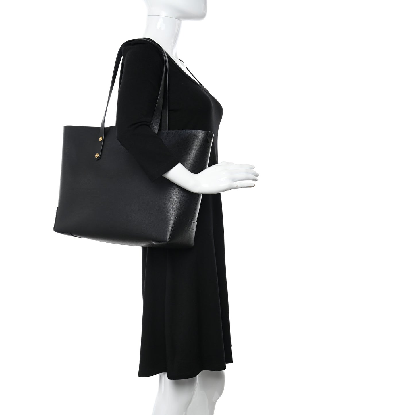 Grainy Calfskin Haymarket Check Tote Black