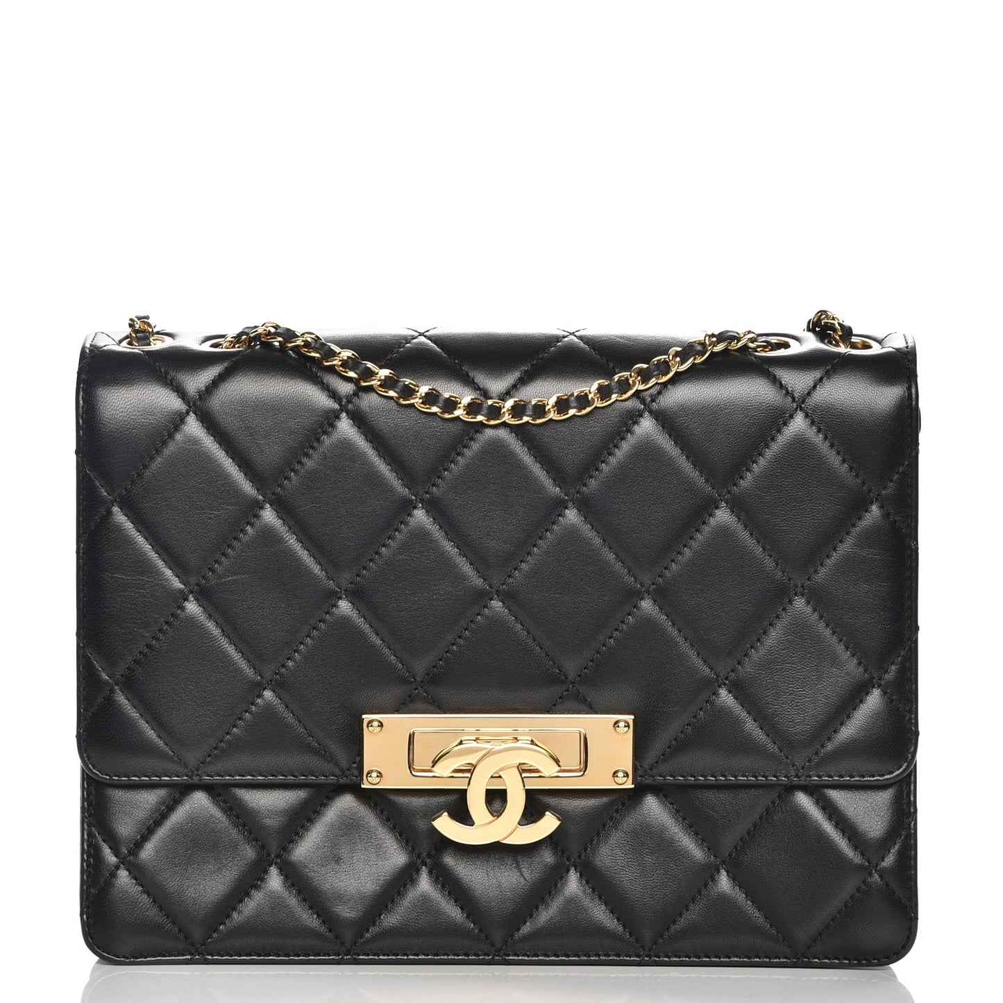 Lambskin Quilted Medium Golden Class Flap Black