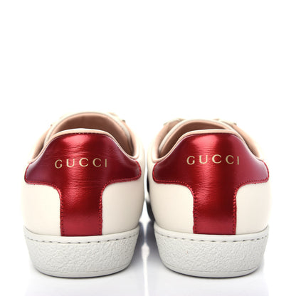 Gucci Calfskin Stripe Womens New Ace Sneakers 35.5 New Mystic White Ecru Red Flame 7 of 11