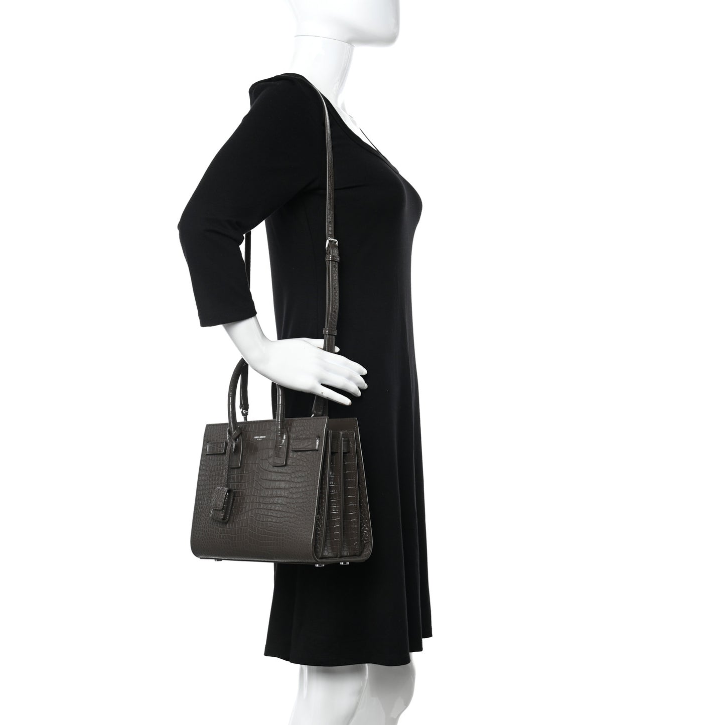 Calfskin Crocodile Embossed Baby Sac De Jour Dark Brown