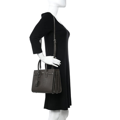 Saint Laurent Calfskin Crocodile Embossed Baby Sac De Jour Dark Brown 2 of 11
